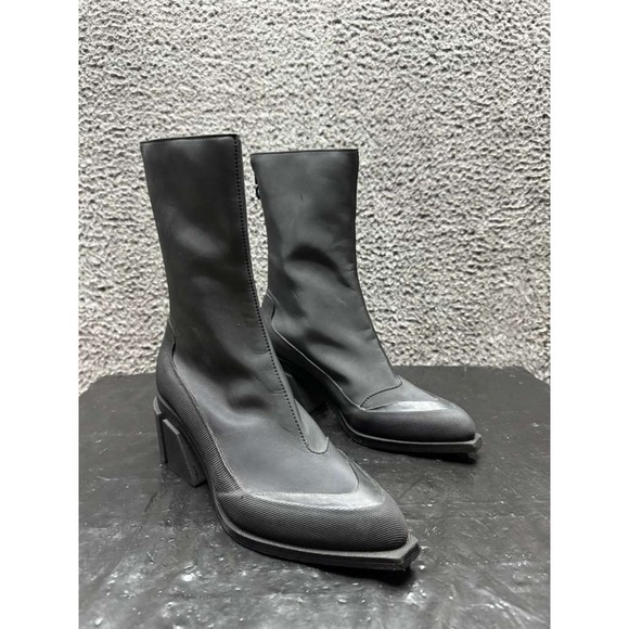 Both Gao Low Heel Back Zip Pointed Toe Slip On Boots Black...